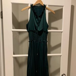Emerald green midi length pleated dress